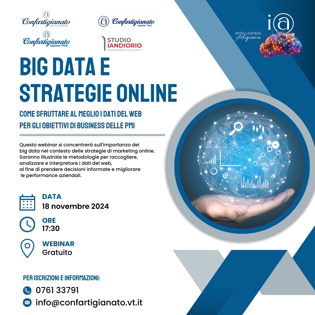 Al momento stai visualizzando Big data e strategie online, come sfruttare al meglio i dati del web per gli obiettivi di business delle PMI: il 18 novembre terzo webinar gratuito per imprenditori e professionisti